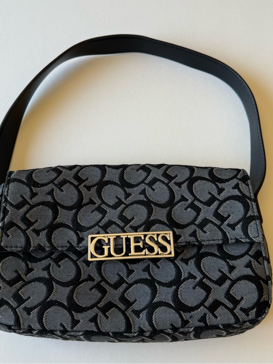Guess Handbags - Guess Black Gray Monogram Shoulder Bag Y2K Mini
Purse Gold Logo Clasp